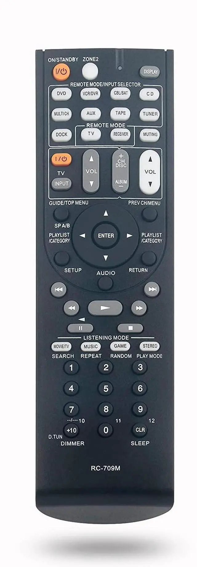 Main image of RC-709M Replacement Remote Control for Onkyo Receiver TX-SR606 TX-SR607 TX-SR608 RC-880M TS-XR606 SR507 TX-NR626 TX-NR636 RC-866M RC-764M RC-710M RC-879M TX-SR607 RC-737M TX-NR525 TX-NR535 HT-R391