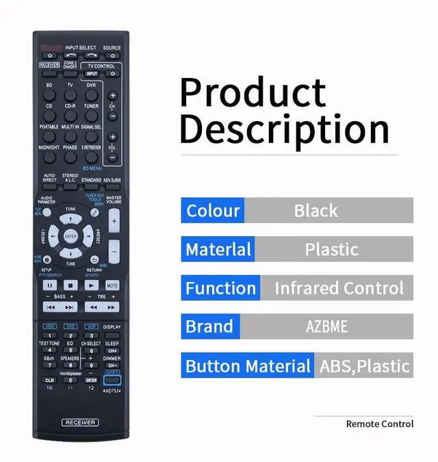 Alt view image 4 of 4 - AXD7534 Replacement Remote Control for Pioneer AV Receiver VSX-519V SX-319V-K SX-319V VSX-819H VSX-517-S VSX-817-K VSX817S VSX-817-S VSX817K VSX-80TXV AXD7535 AXD7569 AXD7531