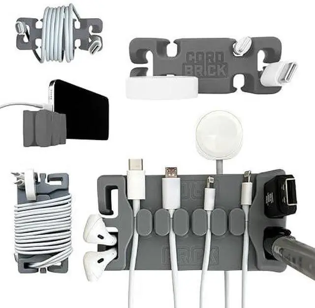 Main image of /DeskBrick Bundle Weighted Cord Holders for Nightstand & Desk - Phone Charger Cable Management Travel, Phone Accessory, Stocking Stuffer - Gift for Home, Office - Gray