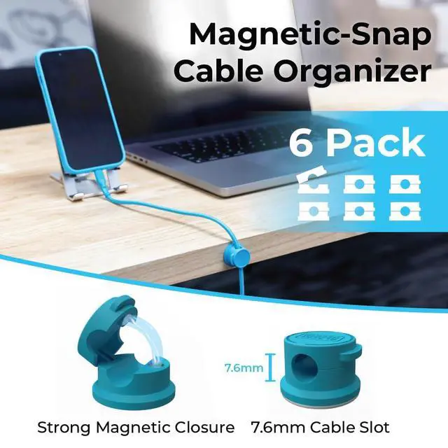 Alt view image 3 of 6 - Magnetic Cord Organizer Holder, 6 Pack Magnetic Cable Clips | Under Desk Cable Management, Strong Adhesive Cord Holder for Nightstand Kitchen Appliances Car Wall Office, Phone Wire Keeper