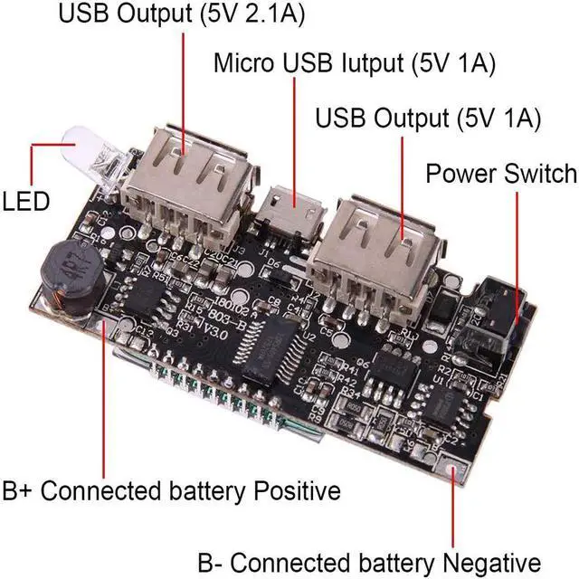 Alt view image 5 of 7 - Dual USB 18650 Battery Charger Protection Module 4pcs, Power Bank PCB Module Board, Dual USB 5V 1A 2.1A