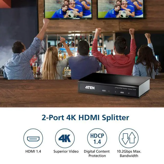Alt view image 2 of 7 - VS182A HDMI Splitter 2 Out 2-Port 4K 1 in Connect PC Camera DVD Media Player in Up to 2 HDMI Displays Projector Monitor TV Out - Up to 4096 x 2160/3840 x 2160 60Hz - Metal