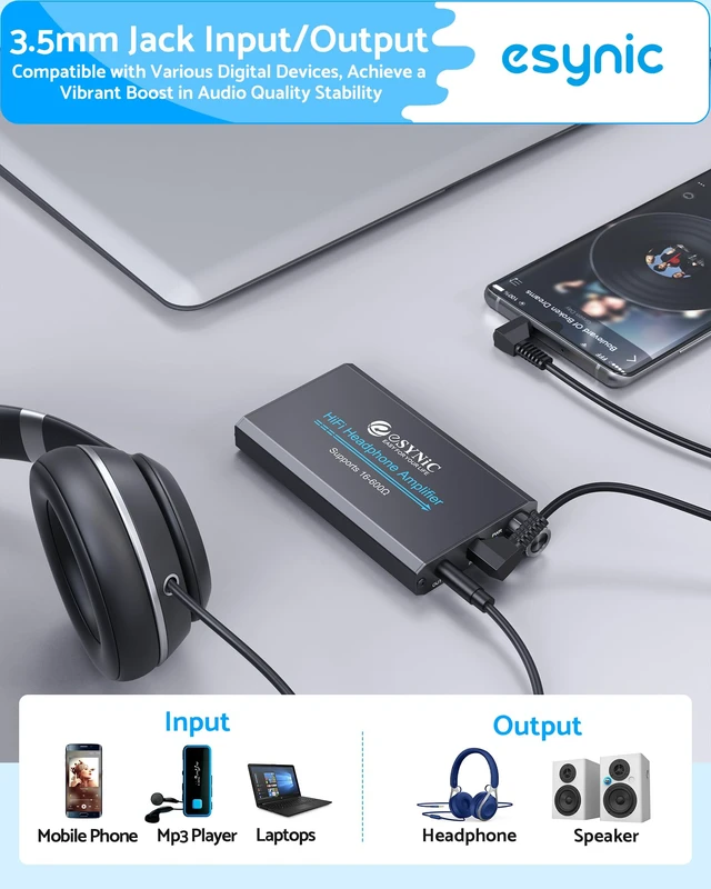 Alt view image 4 of 7 - Rechargeable 16-600 Headphone Amplifier Portable with Gain Switch | 3.5MM Audio Jack-Aluminum Alloy Case-Work with in-ear Headphone-12 Hours Play Time-for Phone/Laptop/Gaming Consoles/Car
