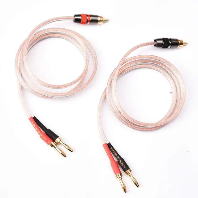 Main image of 2 Pack Audiophile 14 AWG OFC Speaker Wire, with RCA Male (Black & Red) to 2 Banana Plugs (1M(3.3FT))