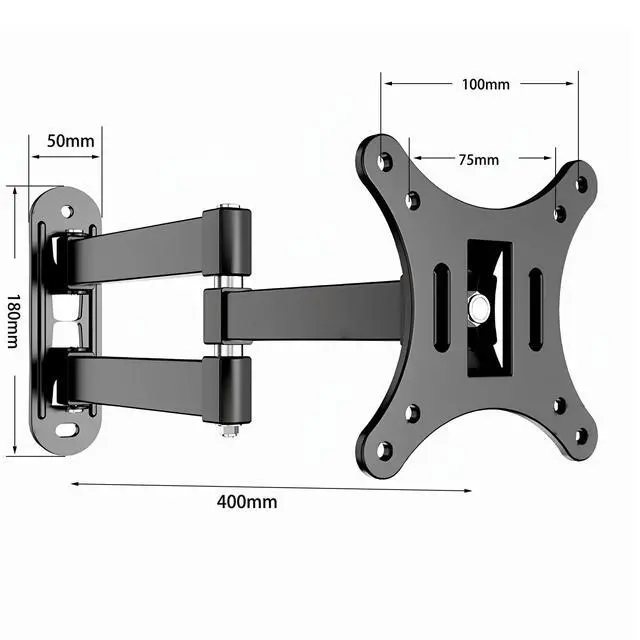 Alt view image 2 of 6 - TV Monitor Wall Mount for 14" to 27" TVs and Flat Panels, LED LCD up to 18 Lbs, VESA 75x75mm to 100x100mm, Black