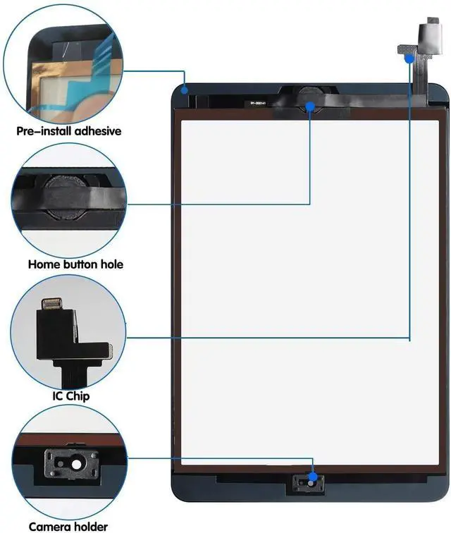 Alt view image 3 of 6 - Dedia for iPad Mini 1 / iPad Mini2 7.9 Inch Touch Screen Replacement,A1432 A1454 A1455 A1489 A1490 Digitizer Glass Assembly with IC Chip & Home Button+Cameral Holder+Pre-Installed Adhesive + Tool Kit