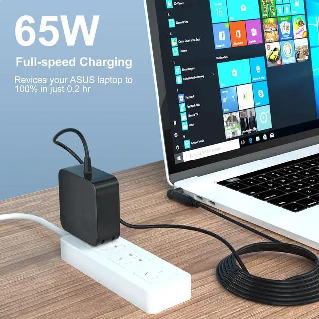 Alt view image 5 of 7 - 65W Laptop Charger for ASUS VivoBook ZenBook, Chromebook | Round Tip Connector, Convertible Connector, Supports 45W 33W Notebook Power Adapter and Selected Laptop Models Not for Type C