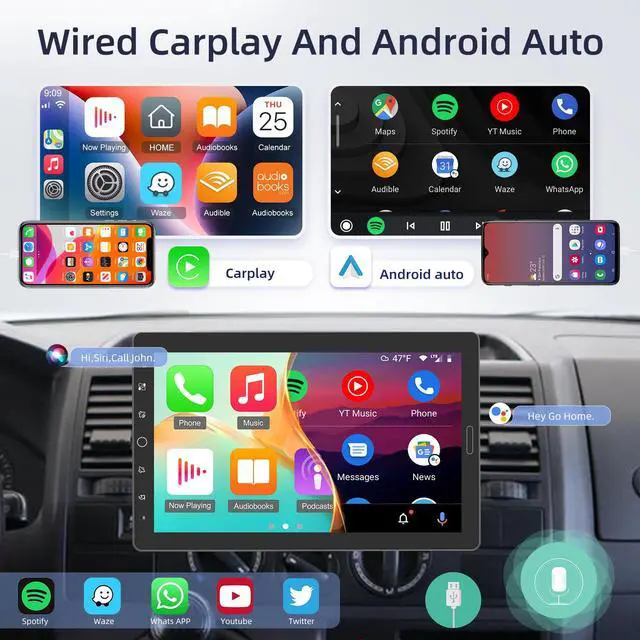 Alt view image 2 of 7 - 10.1 inch Single Din Touchscreen Car Stereo 10 inch Screen 1 Din Radio | with CarPlay and Android Auto/Mirror Link/EQ Audio/1080P/SWC/Bluetooth +Backup Camera