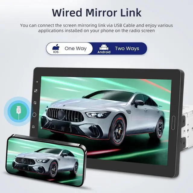 Alt view image 5 of 7 - 10.1 inch Single Din Touchscreen Car Stereo 10 inch Screen 1 Din Radio | with CarPlay and Android Auto/Mirror Link/EQ Audio/1080P/SWC/Bluetooth +Backup Camera