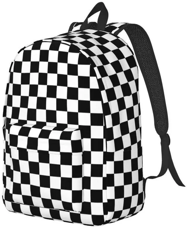 Alt view image 4 of 7 - Black And White Simple Checkered Backpack for Girls Boys Women Lightweight Canvas Bookbag Casual Daypack for Travel Outdoor Camping, 15 Inch