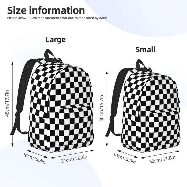 Alt view image 6 of 7 - Black And White Simple Checkered Backpack for Girls Boys Women Lightweight Canvas Bookbag Casual Daypack for Travel Outdoor Camping, 15 Inch