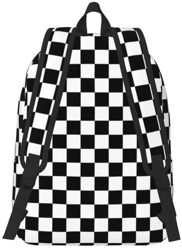 Alt view image 5 of 7 - Black And White Simple Checkered Backpack for Girls Boys Women Lightweight Canvas Bookbag Casual Daypack for Travel Outdoor Camping, 15 Inch