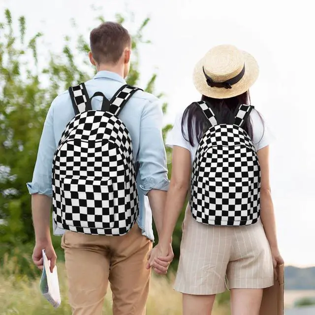 Alt view image 2 of 7 - Black And White Simple Checkered Backpack for Girls Boys Women Lightweight Canvas Bookbag Casual Daypack for Travel Outdoor Camping, 15 Inch