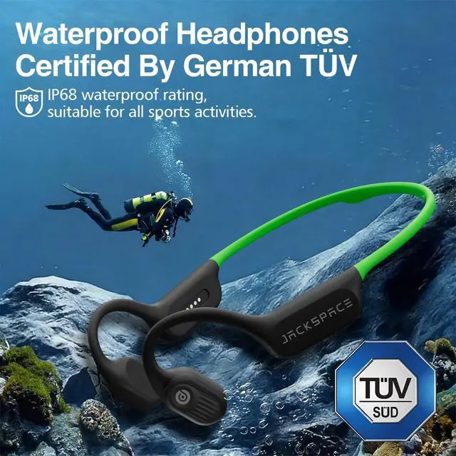Alt view image 3 of 7 - Bone Conduction Headphone Bluetooth 6.0, IP68 Waterproof Swimming Headphones Underwater Built-in 32G MP3 Player, Open Ear Headphones with Mic,15H Playtime for Running, Fitness(Green)