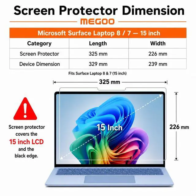 Alt view image 3 of 7 - Screen Protector for Surface Laptop 8 15" - 9H Tempered Glass, ArmorShield Series - Also Fits Laptop 7 15"