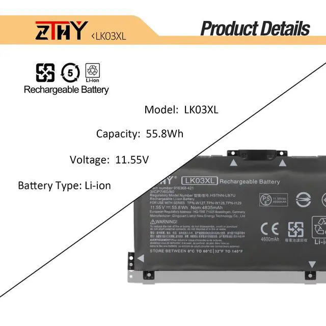 Alt view image 3 of 7 - 55.8Wh LK03XL L09281-855 Battery Replacement for HP Envy X360 15-bp 15-bq | 17-ae 17-ce 17-bw 15-cr0xxx 15m-bp1xx 15m-cn0xxx 15-cn1xxx 15m-cp0xxx 15m-bp0xx bq021dx bp112dx 17m-ce1013dx ce0xxx ae0xxx