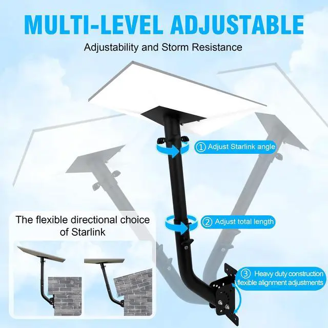 Alt view image 2 of 7 - Starlink Mount for Standard 4/4X/V3/Gen 3 Stability Heavy Duty Adjustable Wall/Roof/Pole Mounting Kit,Extension Tube, Storm-Proof Carbon Steel