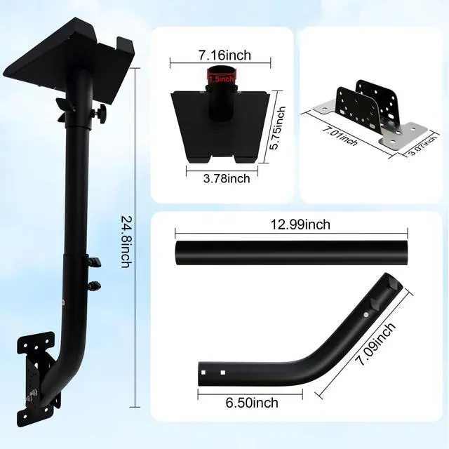 Alt view image 6 of 7 - Starlink Mount for Standard 4/4X/V3/Gen 3 Stability Heavy Duty Adjustable Wall/Roof/Pole Mounting Kit,Extension Tube, Storm-Proof Carbon Steel
