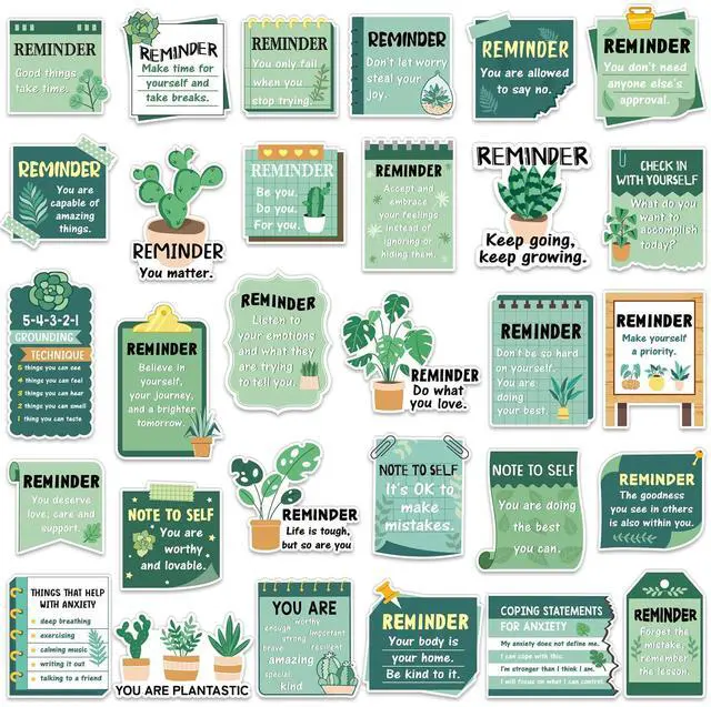 Main image of 300 Pcs Mental Health Stickers Holiday Positive Affirmation Decor Inspirational Motivational Encouraging Care Quote Decals for Laptop Water Bottle Students Teens Adults(Green Plant)