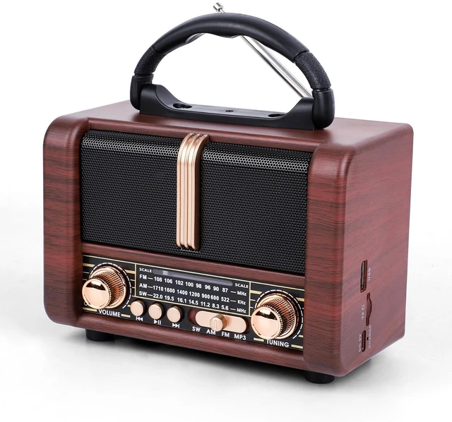 Main image of Retro Portable Radio AM FM SW 3 Band,USB Charging, Shortwave Radio with Bluetooth Speaker,TF Card (Brown)