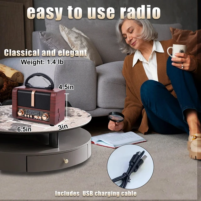 Alt view image 7 of 7 - Retro Portable Radio AM FM SW 3 Band,USB Charging, Shortwave Radio with Bluetooth Speaker,TF Card (Copper)