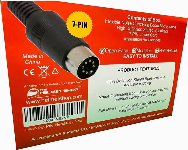 Alt view image 3 of 5 - 7 Pin Helmet Headset Compatible with Harley Davidson Motorcycles, Wired Harley Communication System with Stereo Speakers & Noise Canceling Boom Mic | 7-Pin Lower Cord Included