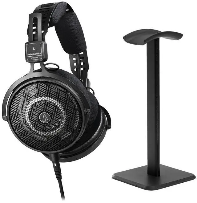 Alt view image 4 of 7 - ATH-R50x Professional Open-Back Over-Ear Reference Headphones, Bundle with Desktop Stand, Black
