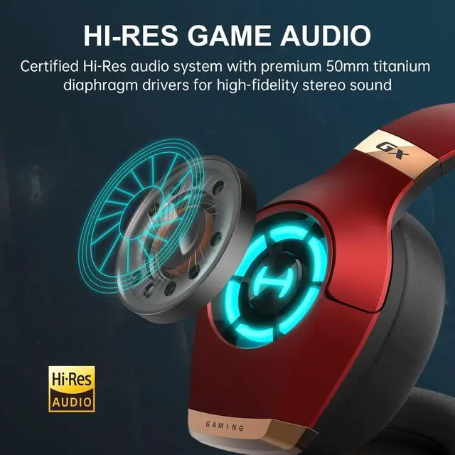 Alt view image 2 of 7 - Hecate GX Hi-Res Gaming Headset for PS4/ PS5/ PC/Switch/Xbox Gamepad - USB/Type-C/3.5mm Wired Gaming Headphones with Microphone RGB Lighting - ENC Noise Cancelling - 50mm Driver (red)