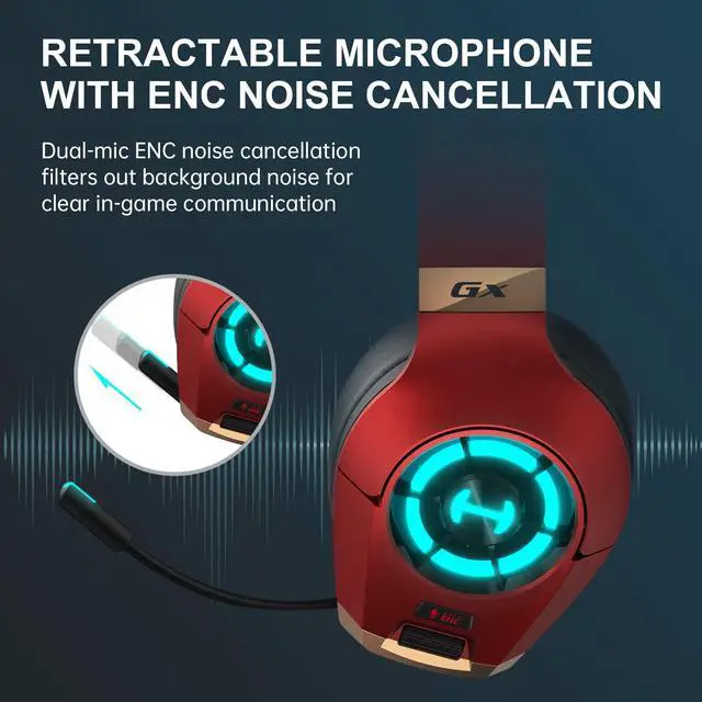 Alt view image 4 of 7 - Hecate GX Hi-Res Gaming Headset for PS4/ PS5/ PC/Switch/Xbox Gamepad - USB/Type-C/3.5mm Wired Gaming Headphones with Microphone RGB Lighting - ENC Noise Cancelling - 50mm Driver (red)