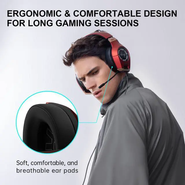 Alt view image 6 of 7 - Hecate GX Hi-Res Gaming Headset for PS4/ PS5/ PC/Switch/Xbox Gamepad - USB/Type-C/3.5mm Wired Gaming Headphones with Microphone RGB Lighting - ENC Noise Cancelling - 50mm Driver (red)