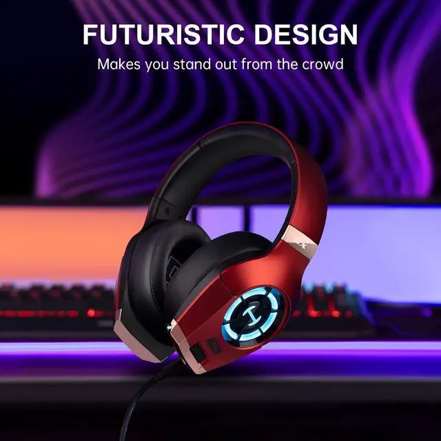 Alt view image 7 of 7 - Hecate GX Hi-Res Gaming Headset for PS4/ PS5/ PC/Switch/Xbox Gamepad - USB/Type-C/3.5mm Wired Gaming Headphones with Microphone RGB Lighting - ENC Noise Cancelling - 50mm Driver (red)