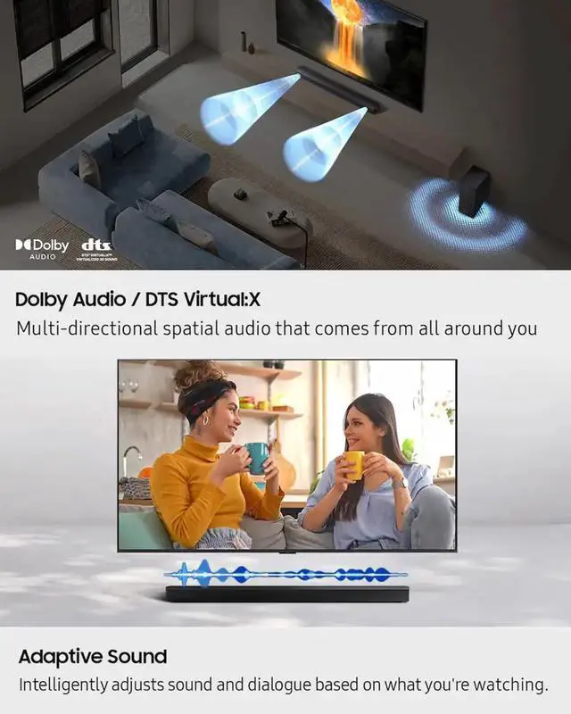 Alt view image 4 of 7 - 3.1ch Soundbar, HW-B650F, with Wireless Subwoofer, Dolby Audio/DTS Virtual:X, Q-Symphony, HDMI ARC for TV Home Theater Surround Sound