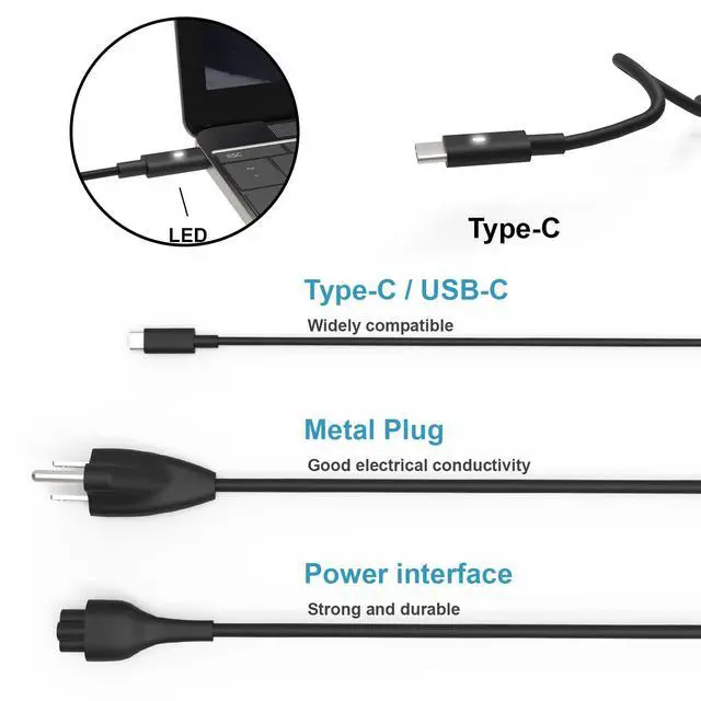 Alt view image 3 of 7 - 45W USB C Laptop Charger Fits for Dell XPS 13 Type C Power Cord | for 7390 2in1 9350 9380 9370 9333 9360 9310 9365 9300 HA45NM180 LA45NM150