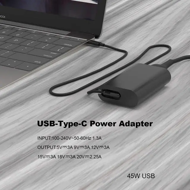 Alt view image 5 of 7 - 45W USB C Laptop Charger Fits for Dell XPS 13 Type C Power Cord | for 7390 2in1 9350 9380 9370 9333 9360 9310 9365 9300 HA45NM180 LA45NM150