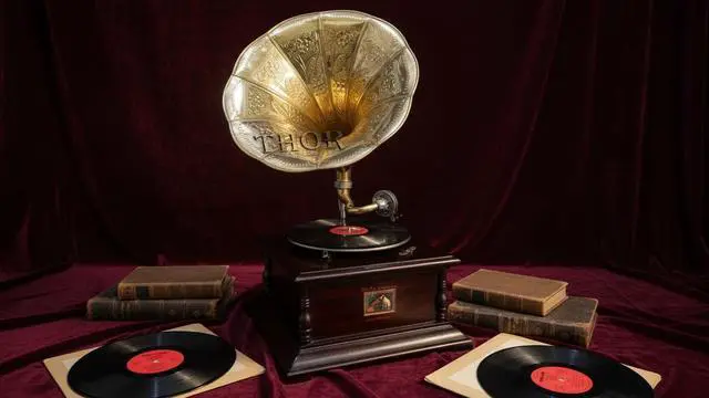 Alt view image 2 of 7 - Wooden Gramophone Phonograph Turntable Vinyl Record Player Stereo Speakers System