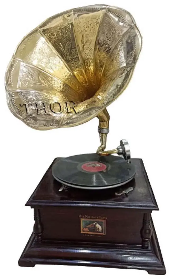 Main image of Wooden Gramophone Phonograph Turntable Vinyl Record Player Stereo Speakers System