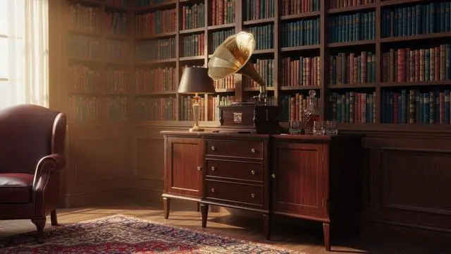 Alt view image 3 of 7 - Wooden Gramophone Phonograph Turntable Vinyl Record Player Stereo Speakers System