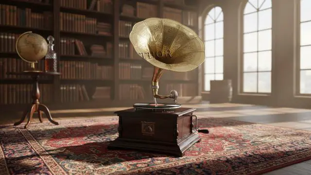 Alt view image 6 of 7 - Wooden Gramophone Phonograph Turntable Vinyl Record Player Stereo Speakers System
