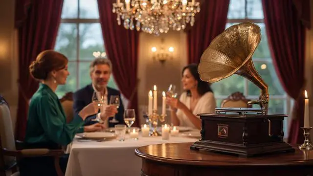 Alt view image 5 of 7 - Wooden Gramophone Phonograph Turntable Vinyl Record Player Stereo Speakers System