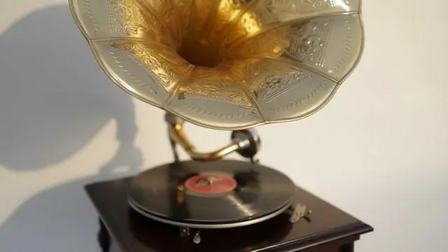 Alt view image 7 of 7 - Wooden Gramophone Phonograph Turntable Vinyl Record Player Stereo Speakers System
