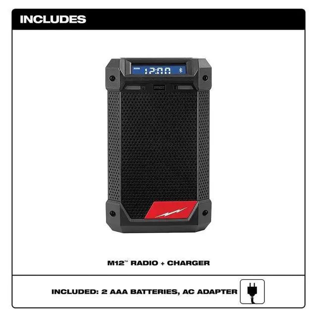 Alt view image 2 of 5 - 2951-20 for Milwaukee M12 12V Radio + Charger Length 5.39in Width 5.67in Height 9.21in - Black/Red