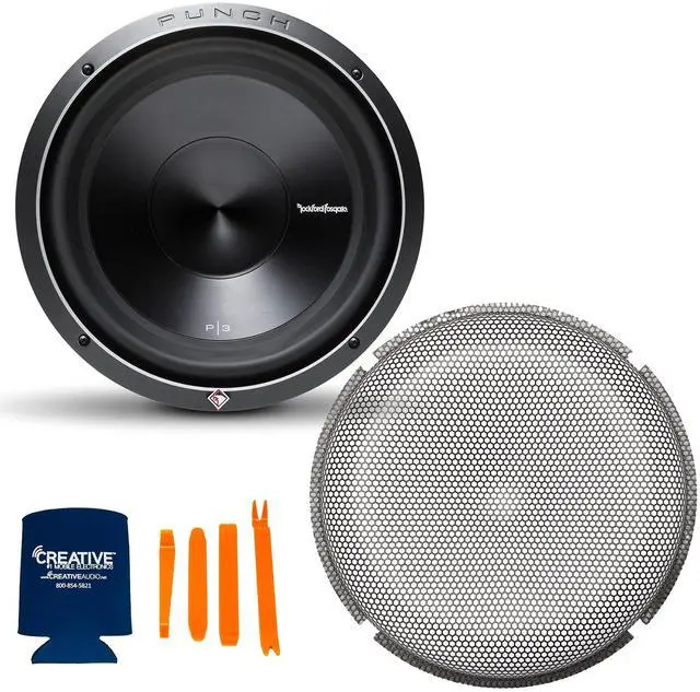 Main image of P3D4-12 12 in Subwoofer & P2P3G-12 Grille Bundle | Bundle includes one P3D4-12 Punch P3 12 in dual 4-ohm subwoofer and one P2P3G-12 stamped grille insert