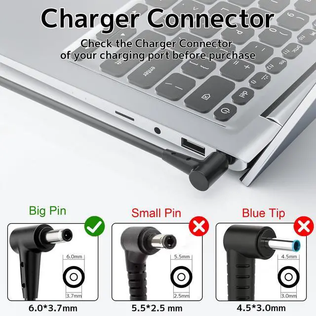 Alt view image 2 of 7 - 200W Gaming Laptop Charger Fit for ASUS ROG TUF Zephyrus Zenbook 6.0mm Pin | Fast Charging | Stable Power | Smart Temperature Control | 20V 10A | Fits 180W & 150W Models | Big Center Pin | ADP-200JB