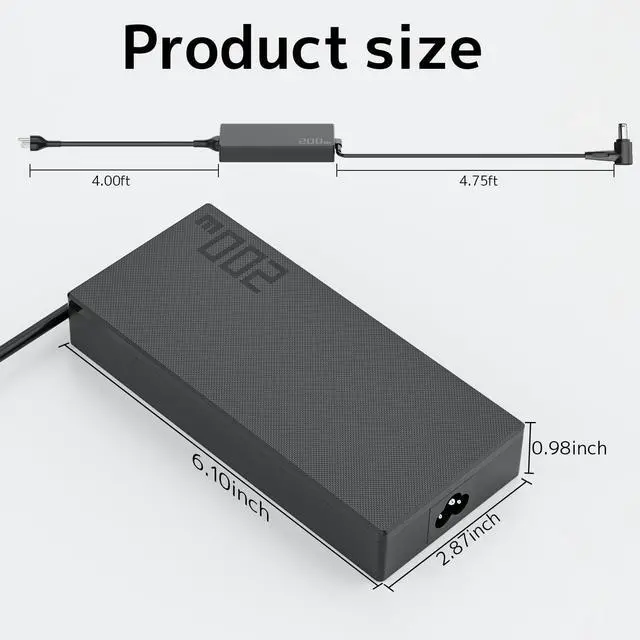 Alt view image 3 of 7 - 200W Gaming Laptop Charger Fit for ASUS ROG TUF Zephyrus Zenbook 6.0mm Pin | Fast Charging | Stable Power | Smart Temperature Control | 20V 10A | Fits 180W & 150W Models | Big Center Pin | ADP-200JB