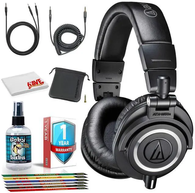 Main image of ATH-M50x Monitor Headphones (Black) with 6Ave Cleaning Kit and 6-Pack Reusable Cable Ties