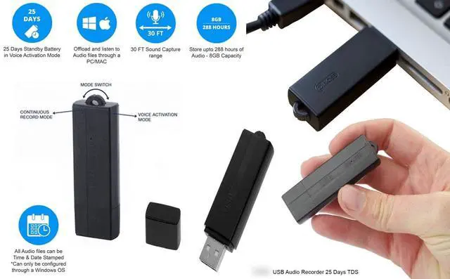 Alt view image 4 of 7 - PRO-350 USB Voice Recorder - Voice Activated Hidden Audio Recorder, 25-Day Standby, 288 Hours Recording, 8GB Flash Drive Dictation & Meeting Recorder