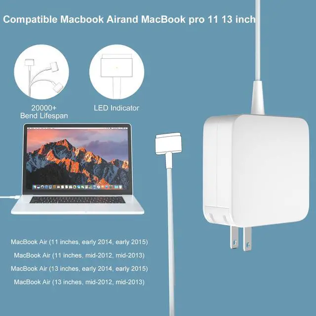 Alt view image 3 of 6 - MacBook Air Charger 45W Magnetic T-Tip Power Adapter | Mag 2 Laptop Charger Compatible with MacBook Air 2012-2017, 11 and 13 inch, Models: A1435 A1436 A1465 A1466 MD223,MD224,MD231