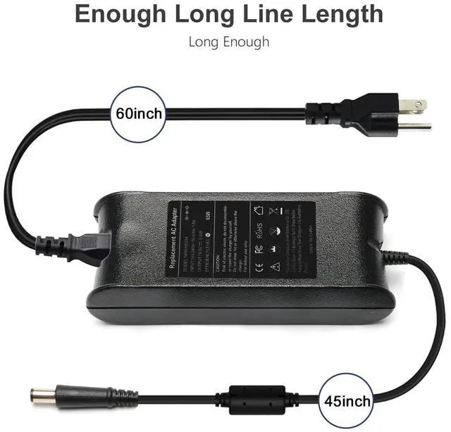 Alt view image 7 of 7 - 65W 3.34A 7.4mm AC Adapter Laptop Charger Compatible with Dell | Latitude 3190 3189 3140 3120 3310 5400 5480 5490 7490 E5500 E5470 E6430 E6500 E6530, Chromebook 11 3120 3180 3189 Series