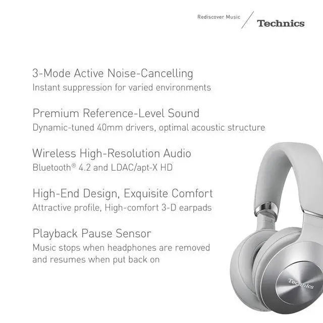 Alt view image 2 of 7 - Premium Hi-Res Wireless Bluetooth Stereo Headphones with 40 mm Dynamic-Tuned Drivers, 3-Mode Active Noise Cancelling, Ambient Sound Enhancer and Playback Pause Sensor - EAH-F70N-S (Silver)