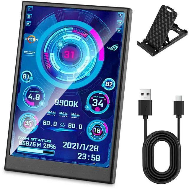 Main image of 3.5 Inch IPS USB Mini Screen No Installation AIDA64 Pc Case | Screen Computer Temp Monitor PC Temperature Display with Stand, USB Cable, Manual
